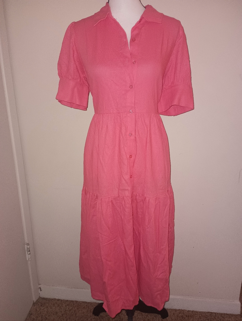 Crown &  Ivy Linen Blend Coral Button-Front Prairie Dress - SZXL